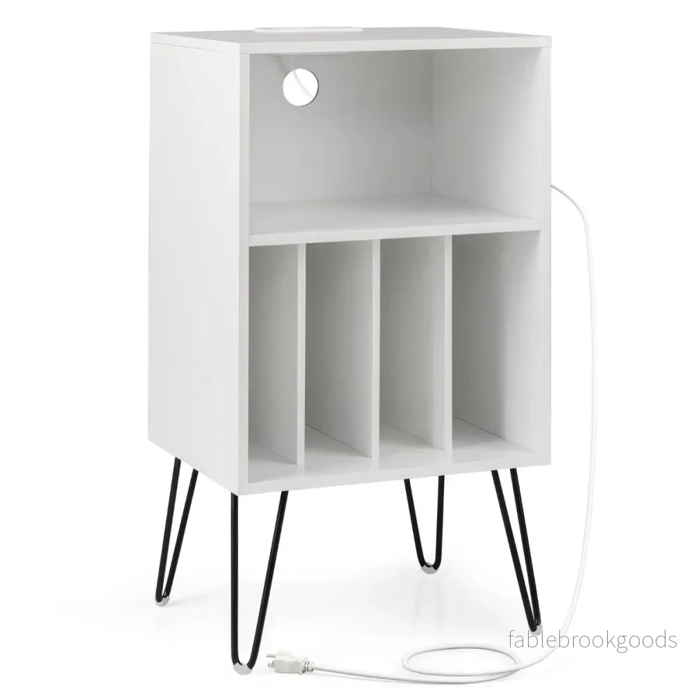 Skivspelarställ – med laddstation vånings skivstativ – 3 48 x 40 x 88 cm – Vit