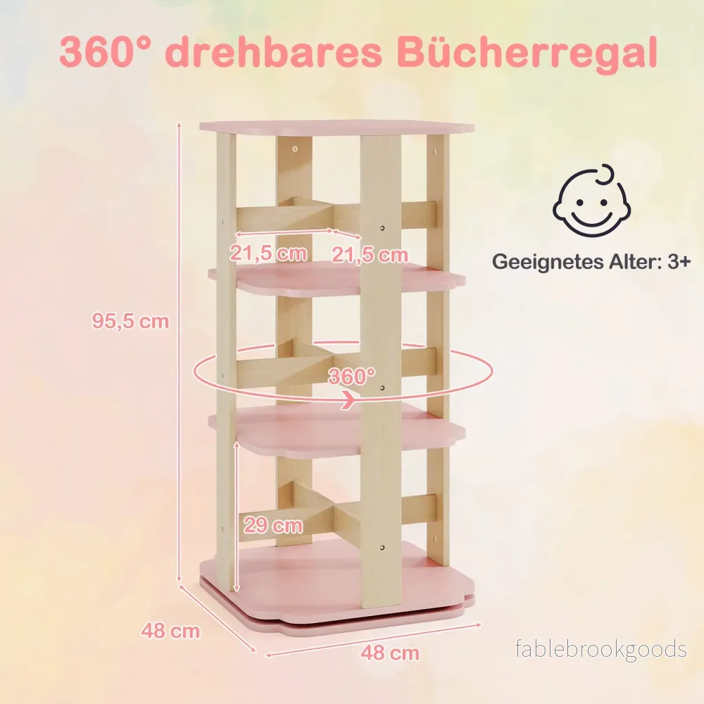Barnbokhylla – 360° roterbar vånings leksakshylla med fack – 3 12 48 x 48 x 95,5 cm – Rosa - Bild 2