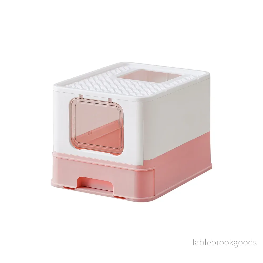 Kattlåda med lock och skopa, rymlig vit-pastellrosa Kattlåda med lock och skopa, rymlig vit-pastellrosa