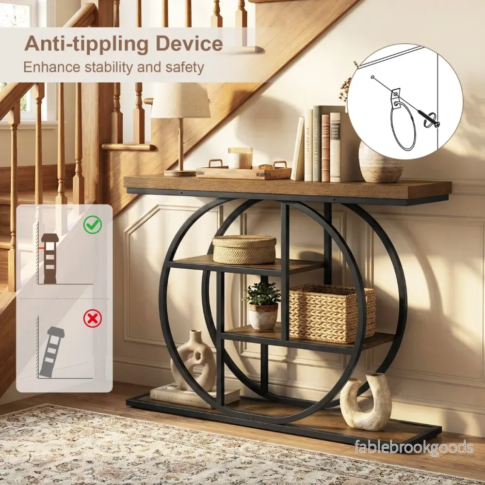 Smal – konsolbord med öppna hyllor, industriellt entrébord, korridorbord – 4 – Brun + svart - Bild 3