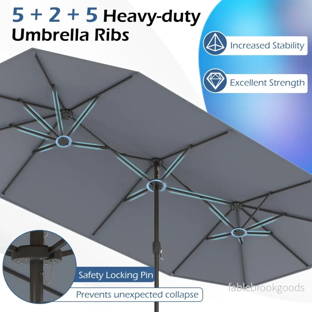 Dubbel – parasoll med stativ, solskydd UPF 50+, – 400 x 200 cm – Grå - Bild 3