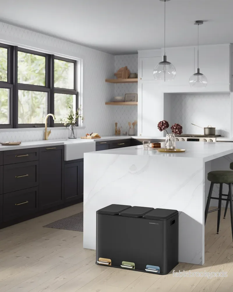 Kökssoptunna med 3 fack – Snygg design – Bläcksvart - Bild 2