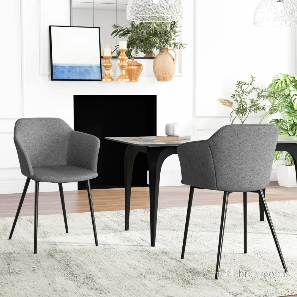 Set – med matsalsstolar Stoppad ergonomiskt ryggstöd – 2 – Grå - Bild 2