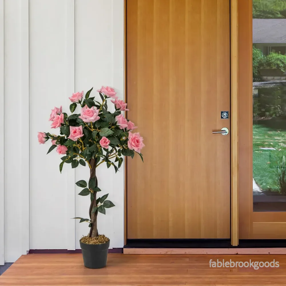 Rosenträd – med tallrosor och naturligt stamkonstträd blommor – 21 93 cm – Rosa - Bild 2