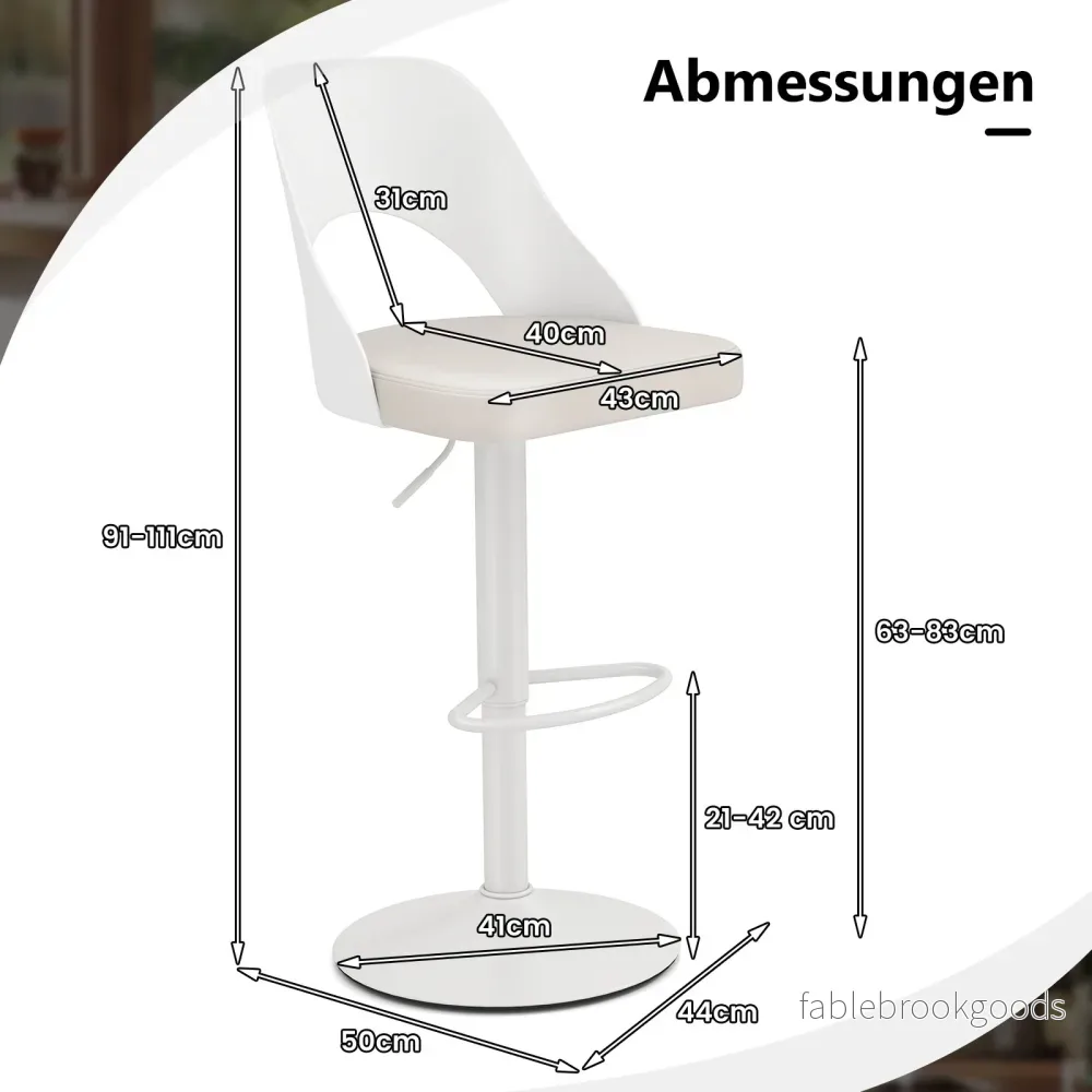 Barstol – pack 360° svängbara höj och sänkbara snurrstolar Kökstolar med konstläder sits ryggstöd – 2 – Vit - Bild 2