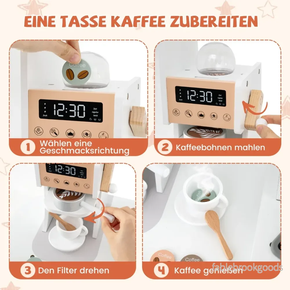 Hörnlekök – i trä med Ljud och Ljus Kaffemaskin Rutschkana Småbarnskök Lekset – Vit - Bild 3