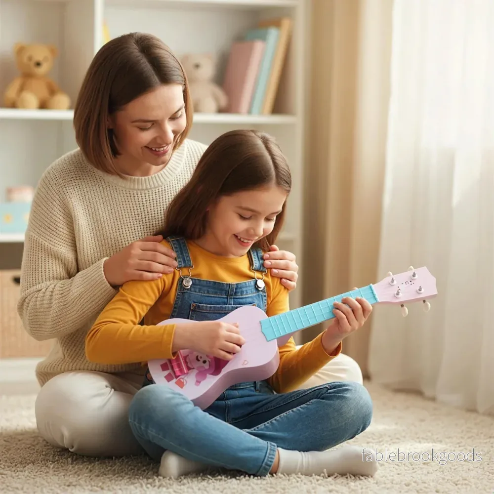 Tum – Ukulele för Barn Mini Leksaks med Nylon sträng och Band Nybörjare – 21 4 12 – Rosa - Bild 3