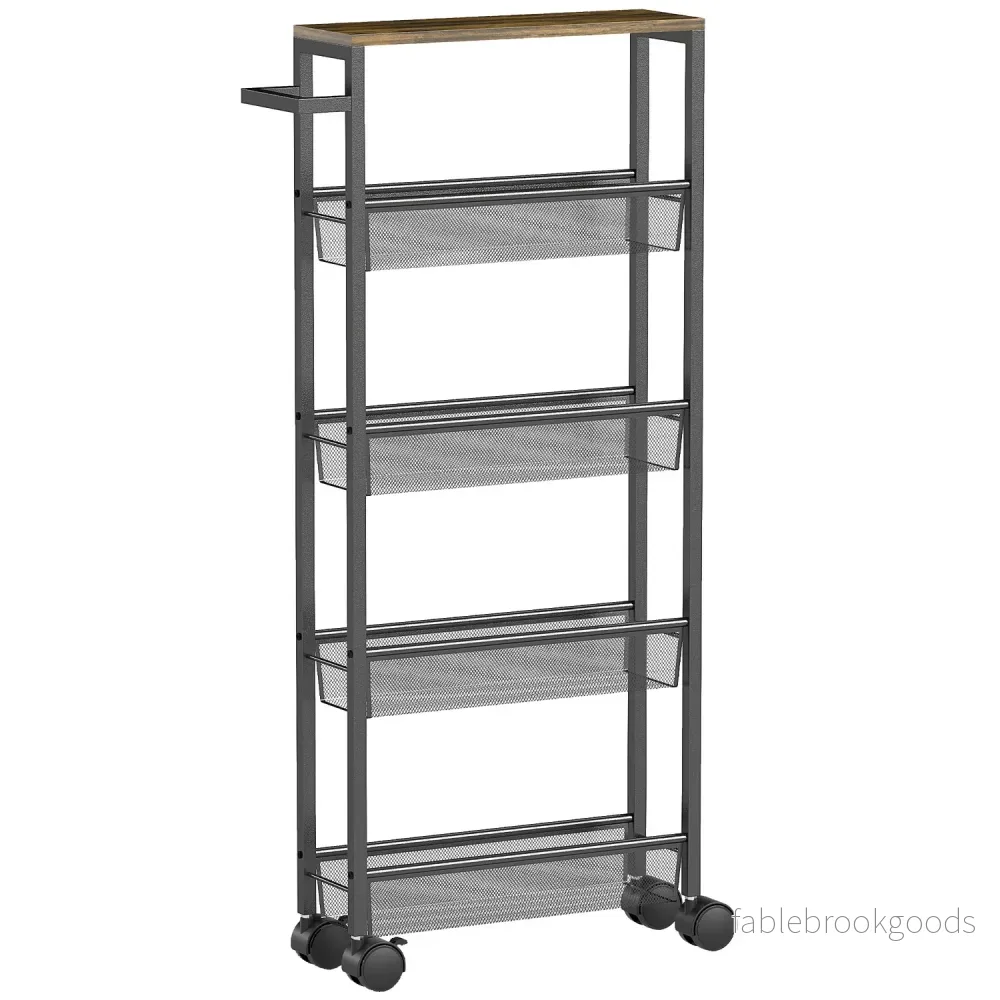 Köksvagn med 5 hyllor, rullvagn, svart, 47x13x96,5 cm