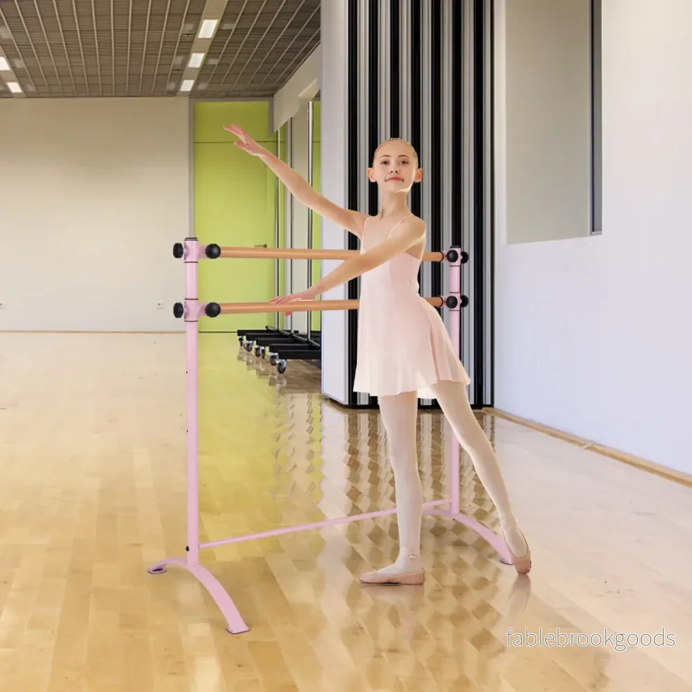 Fristående – balettstång Ballet Bar steg höj och sänkbar med trästänger – 4 2 120 cm – Rosa - Bild 3