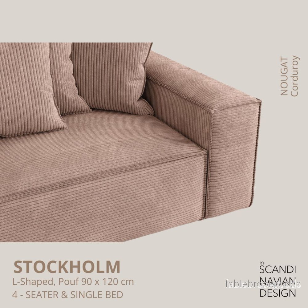 Stockholm L- Shaped sofa/single bed Corduroy Nougat removable & washable cover - Bild 3
