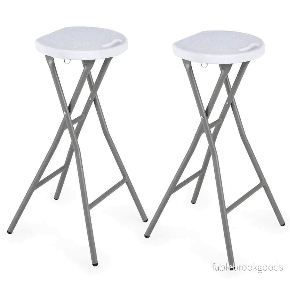 2‑pack – hopfällbara barstolar med HDPE‑sits och inbyggt bärhandtag, klarar belastning upp till kg, vita – 150