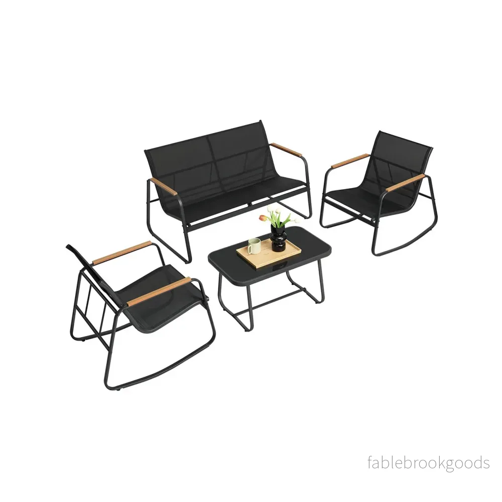 Trädgårdsset – 4-delad gungstol och soffa – Bläcksvart Trädgårdsset – 4-delad gungstol och soffa – Bläcksvart