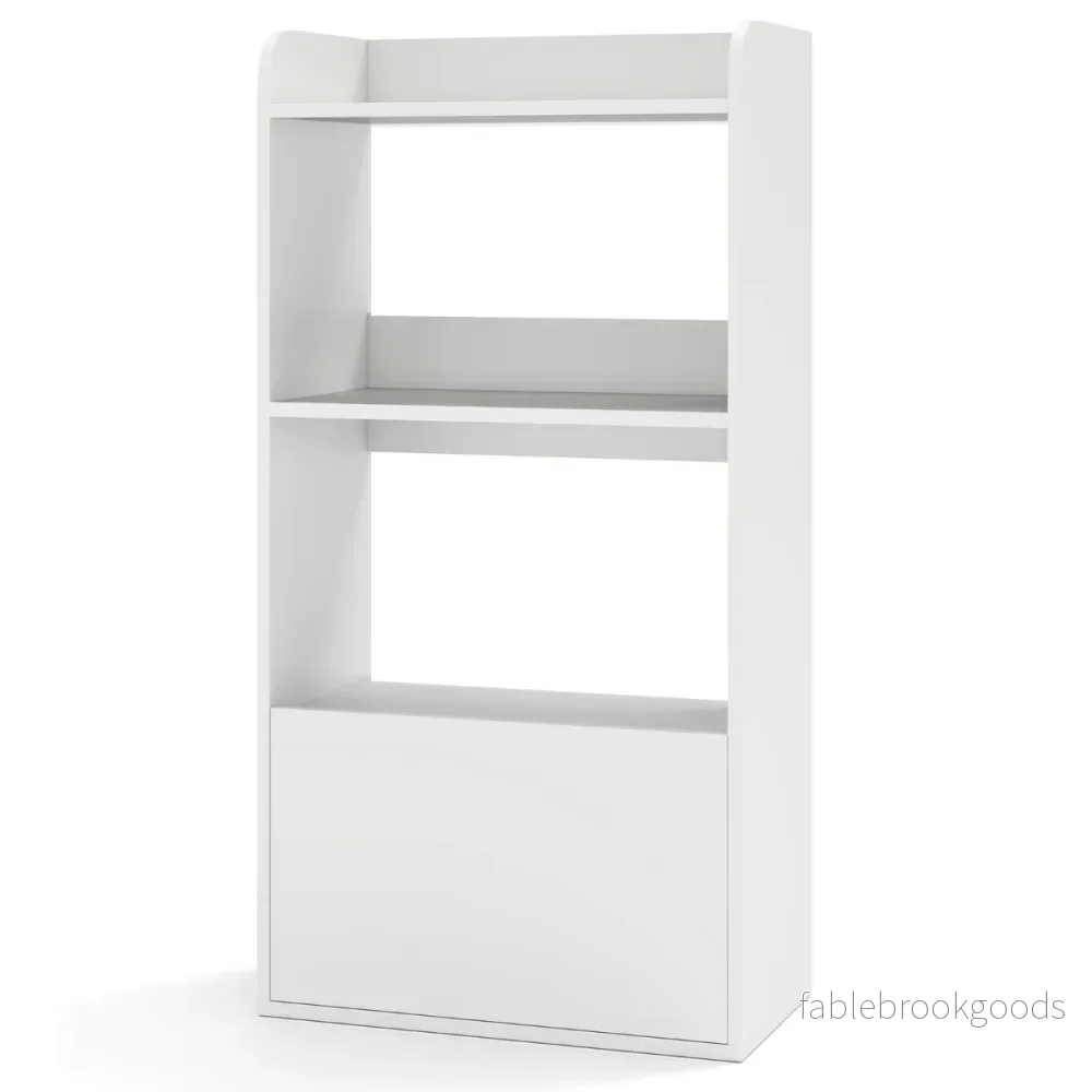Bokhylla – med låda, stående fack, kontorshylla i trä – 2 55 x 29 x 105 cm – Vit